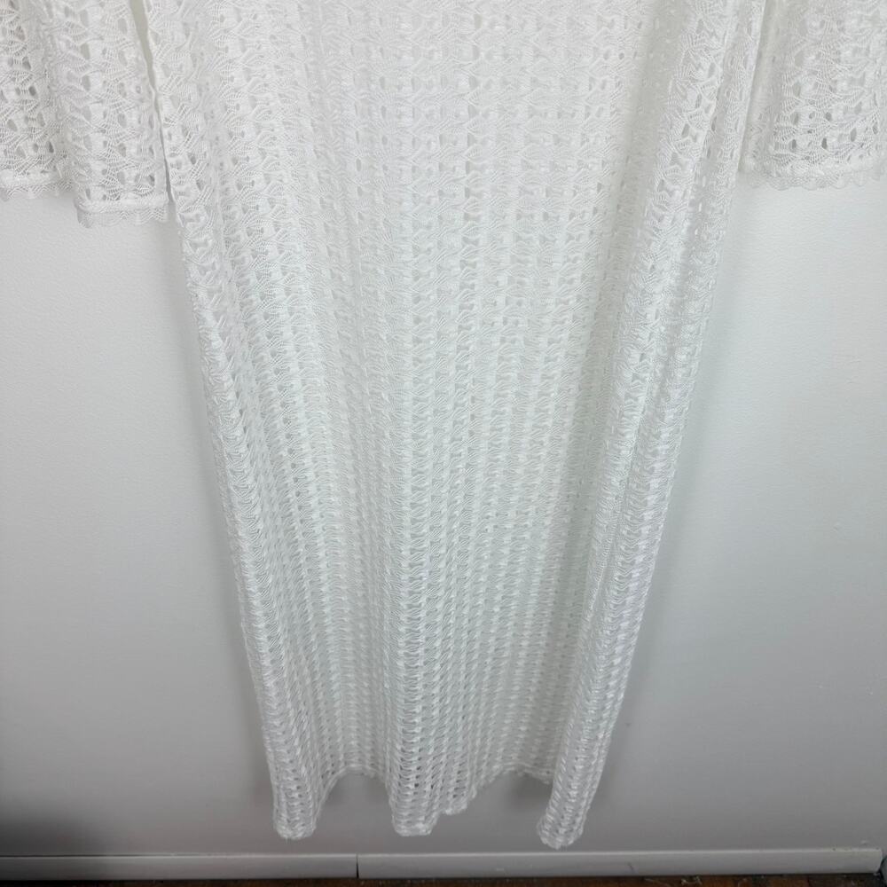 NWT Sunfere Womens Long Sleeve Open Knit Crochet Swimsuit White Cover-Up Dress - Picture 6 of 8